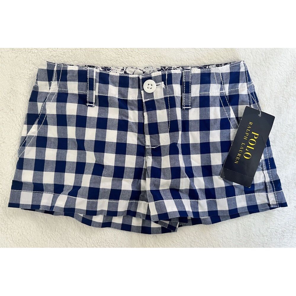NWT! Polo‎ Ralph Lauren Blue White Gingham Check Girls Shorts Sz 2/2T